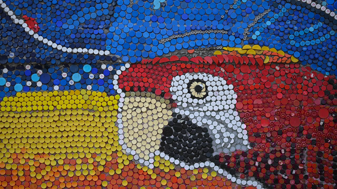 ペットボトルキャップのモザイク画, ベネズエラ (© FEDERICO PARRA/AFP via Getty Images)