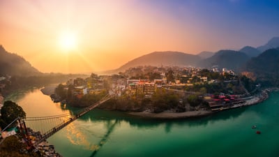 Bing wallpaper June 20, 2025. Lakshman Jhula, Rishikesh, Uttarakhand (© tscreationz/Shutterstock)