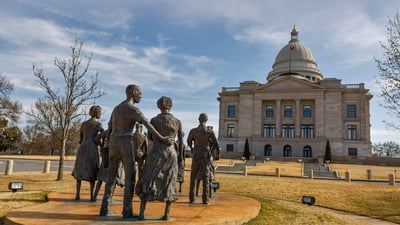 Bing wallpaper February 1, 2023. 'Testament: The Little Rock Nine Monument,' Little Rock, Arkansas (© Rex Lisman/Getty Images)