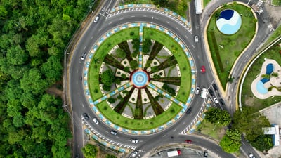 Bing wallpaper August 9, 2025. Letters Square Roundabout, Manaus, Brazil (© Cristian Lourenço/Getty Images)