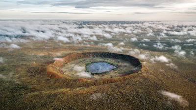 Bing wallpaper June 30, 2025. Wolfe Creek Crater, Australia (© Abstract Aerial Art/Getty Images)